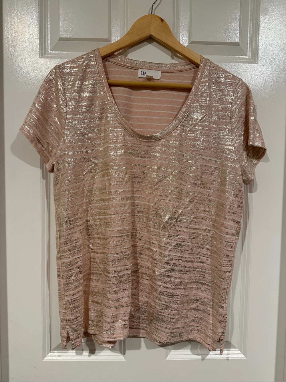 GAP Metallic Pink Striped Short Sleeve Tee Large